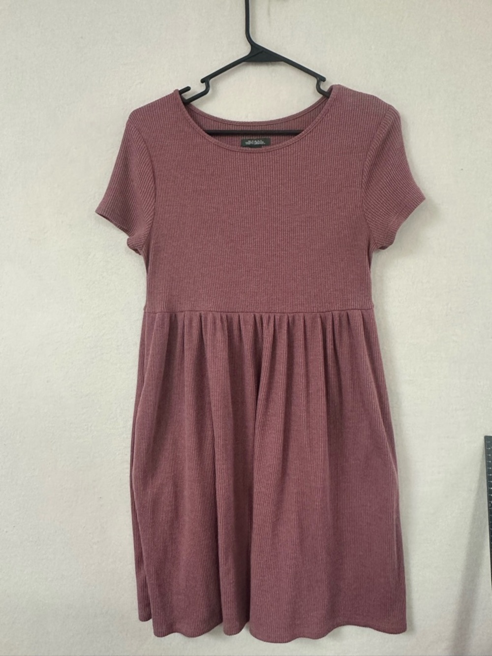 Wild Fable Mauve Waffle Knit Short Sleeve Dress Pockets Juniors Womens Size M